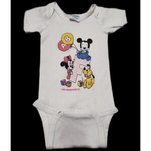 Vintage 1984 Disney‎ Baby Mickey Minnie Pluto One Piece Bodysuit Size Small
